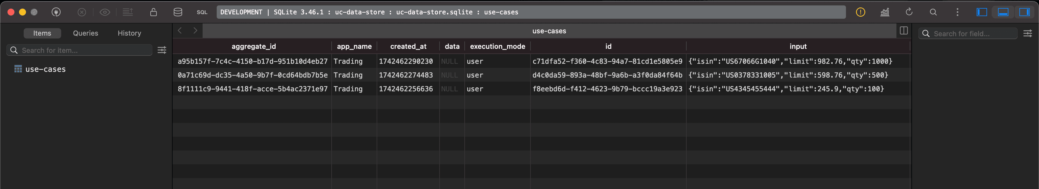 SQLite UCDataStore