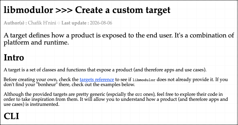 Target Custom libmodulor |> Create a custom target