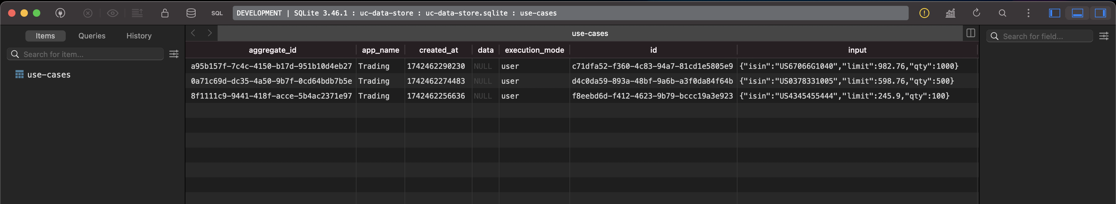 SQLite UCDataStore